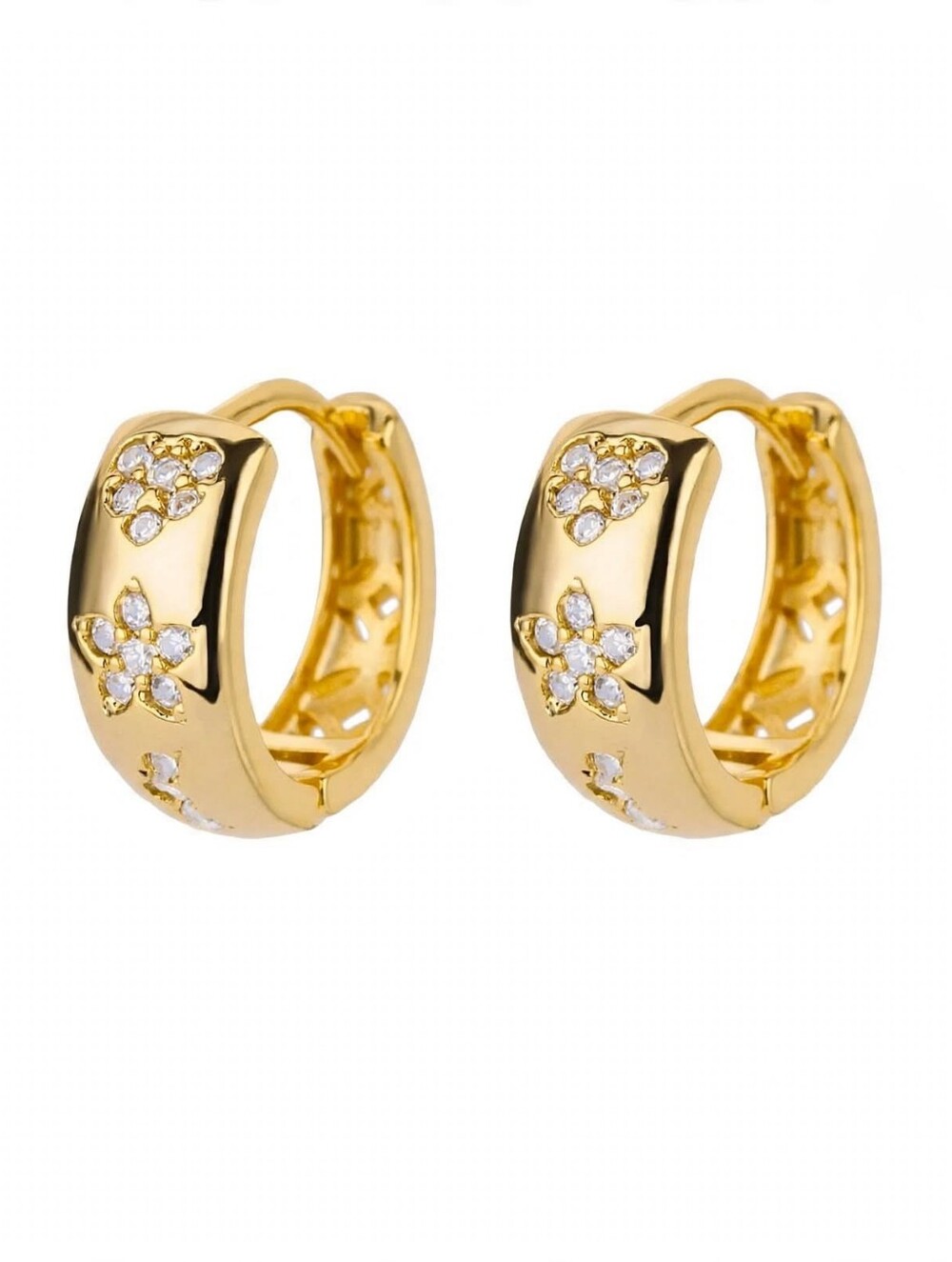 Gold Floral Pavé Star Huggie Hoop Earrings - Tarnish Free Everyday Luxury